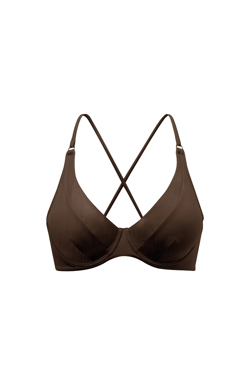Brązowy wiązany stanik od bikini Malibu