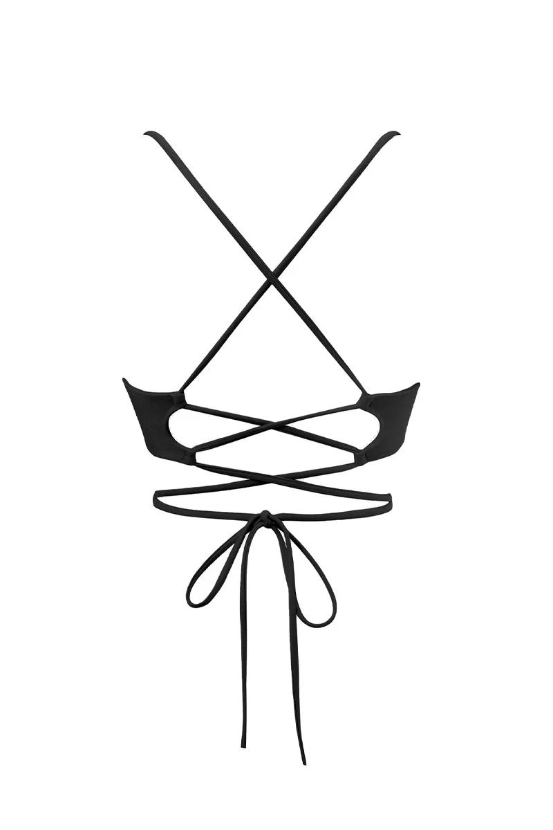 Czarny wiązany stanik od bikini Malibu - Image 2