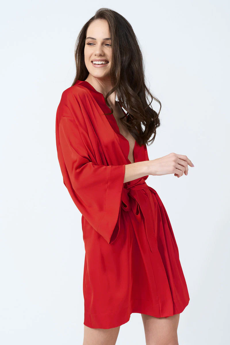 Czerwone kimono / szlafrok z satyny Dora Red - Image 3