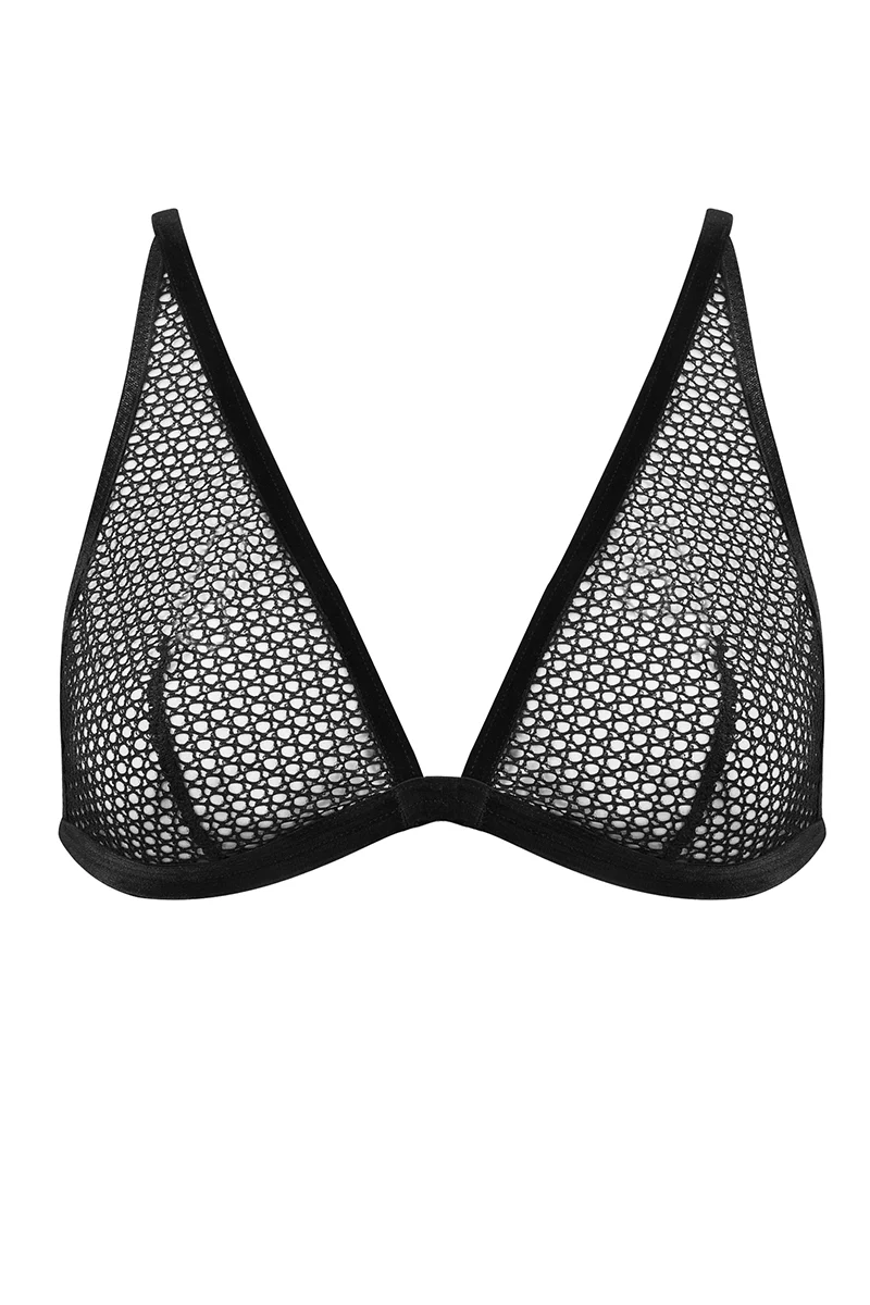Trójkątny ażurowy stanik z czarnej siateczki Diamond New - Image 4